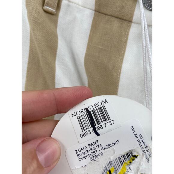 Staud Zuma Cabana Stripe Fringe Hem Beige White Cotton & Linen Pants Size 10 NWT - Picture 6 of 6